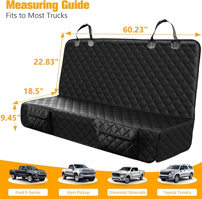 PETICON Dog Car Seat Covers for Ford f150/Ram1500//GMC Canyon/Silverado, Waterproof Pet Back Seat Cover for Trucks, Scratchproof Nonslip Durable Rear Seat Cover for Dogs