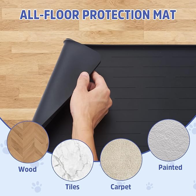 Large Dog Mats for Food and Water, 40"x30" Waterproof Pet Food Mats for Floor Nonslip Silicone Bowl Mats with Raised Edges