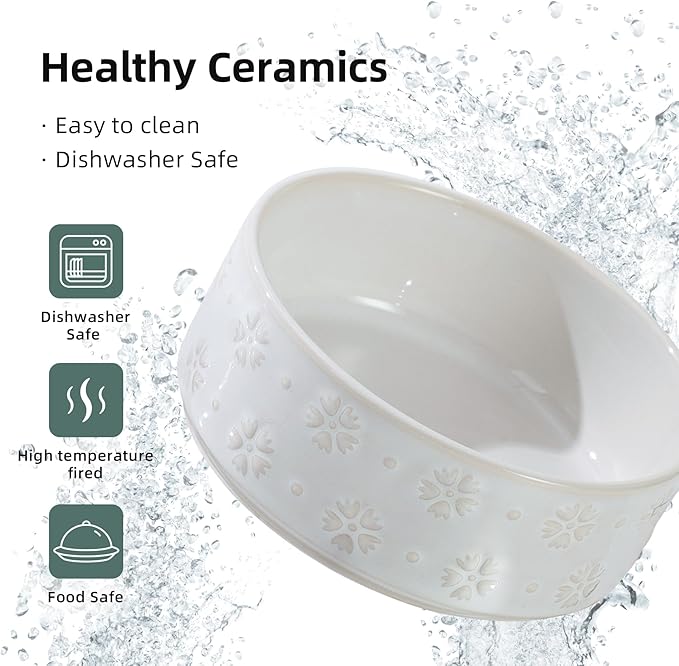 Ceramic 5.1inch Set of 2 Dog and Cat Bowls for Puppy, Kitty, Cats, 2pcs Anti-Slip Food and Water Pet Feeder(2 Bowls, Arctic White)