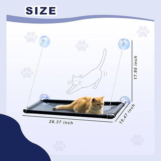 Cat Hammock for Wall with 4 Suction Cups, Cat Window Perch, Space Saving and Easy Mounted Large Cats Bed, Pet Resting Safety Holds (Medium)