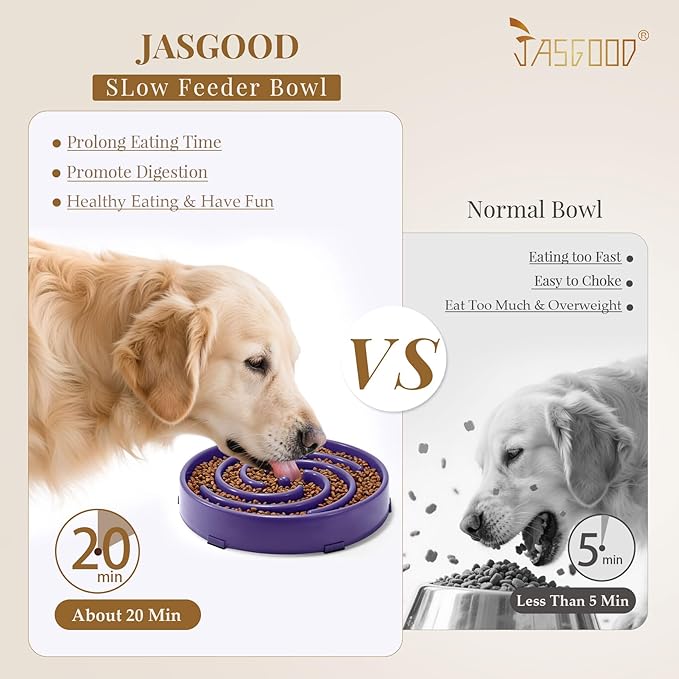 JASGOOD Slow Feeder Bowl for Large Dogs, Anti-Gulping Pet Bowl, Prevents Bloat & Choking