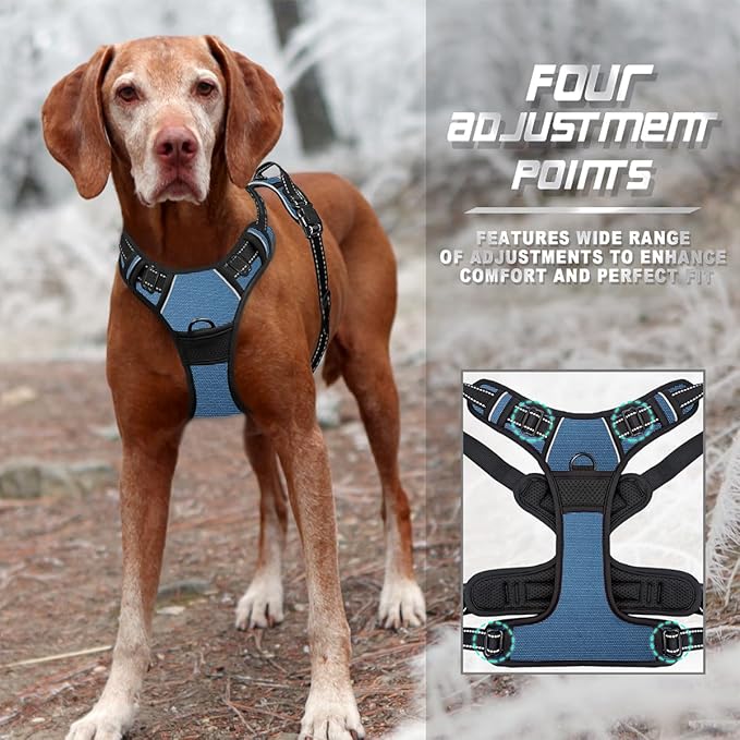 BARKBAY No Pull Dog Harness Front Clip Heavy Duty Reflective Easy Control Handle for Large Dog Walking(Navy,M)