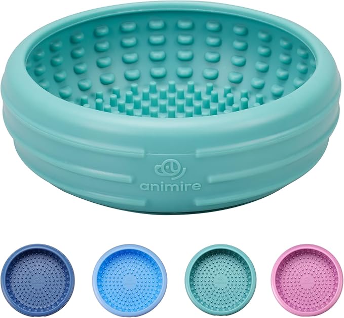 Dog Lick Bowl, Animire Freeze Lick Mat for Dogs, Non-Slip Slow Feeder Licking Bowl Enrichment Treat for Distraction Anxiety Relief, Food Grade Silicone, Dishwasher Safe(Teal,S)