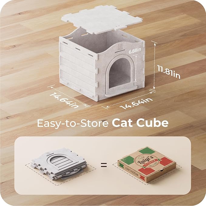 Apasiri Cat Cave Bed for Indoor Cats - Insulated Felt Cat House Indoor Hideaway, Modular Cat Houses & Condos with DIY Cat Tunnel, Scratch Resistant Pad Alternative, Small Cat Bed & Cat Furniture Gift