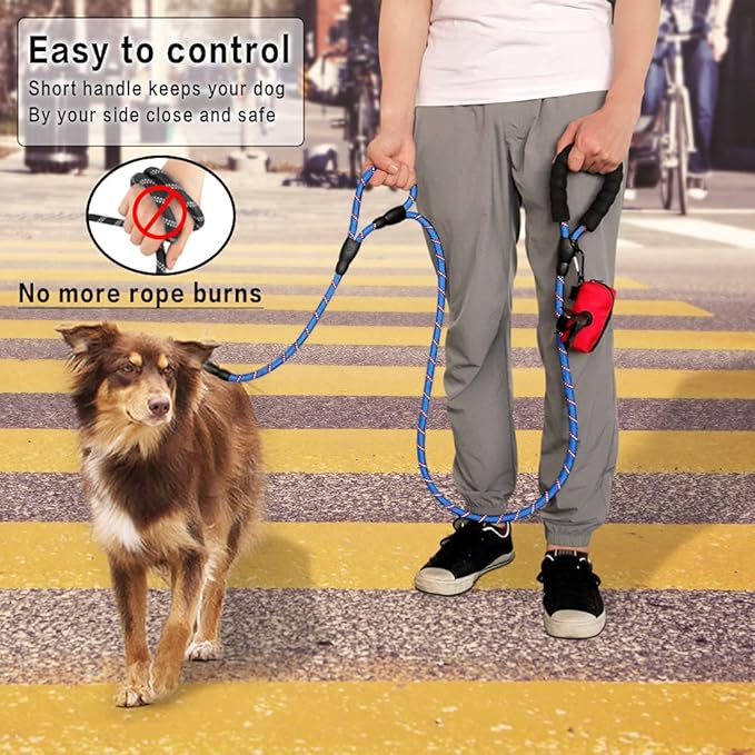 PLUTUS PET Rope Dog Leash 6ft Long,Traffic Padded Two Handle,Heavy Duty,Reflective Double Handles Lead for Control Safety Training,Leashes for Large Dogs or Medium Dogs,Dual Handles Leads(Navy Blue)