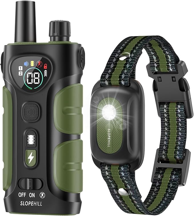 SLOPEHILL Dog Shock Collar,4200FT Dog Training Collar with Remote,IPX8 Waterproof E-Collar with Beep,Vibration,Shock,Flash Light,No Shock Mode,Electric Shock Collar for Small Medium Large Dogs,Green