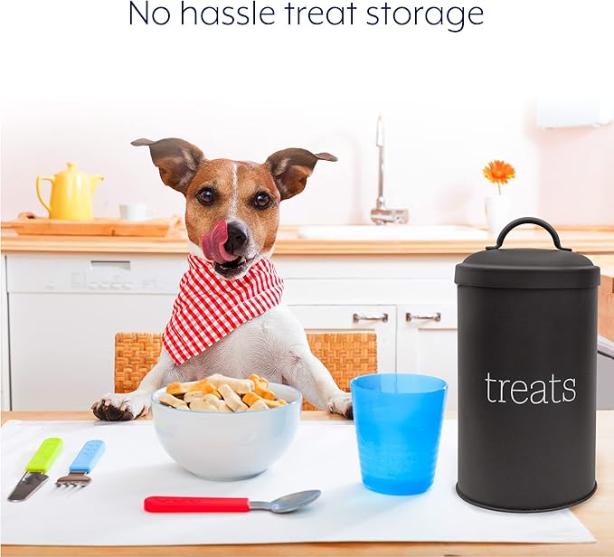 AuldHome Design Enamelware Dog Treat Jar (Black), Large Modern Farmhouse Pet Treats Container