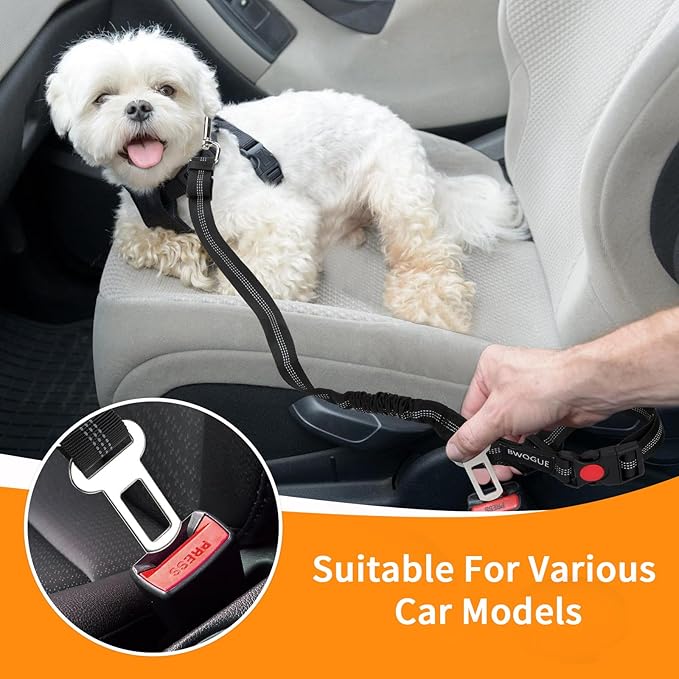 BWOGUE 2 Piece Dog Seat Belt for Car with Elastic Bungee Buffer Safety Seatbelt Car Headrest Restraint Wear Adjustable Metal Buckle Harness in Vehicle Travel for Pet