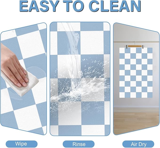 Pet Feeding Mat, 16"x 24" Absorbent Dog Food Mat, Checkered Cat Bowl Mats, Easy to Clean Pet Placemats, Quick Dry Dog Water Dispenser Mats for Messy Drinkers, Blue & White