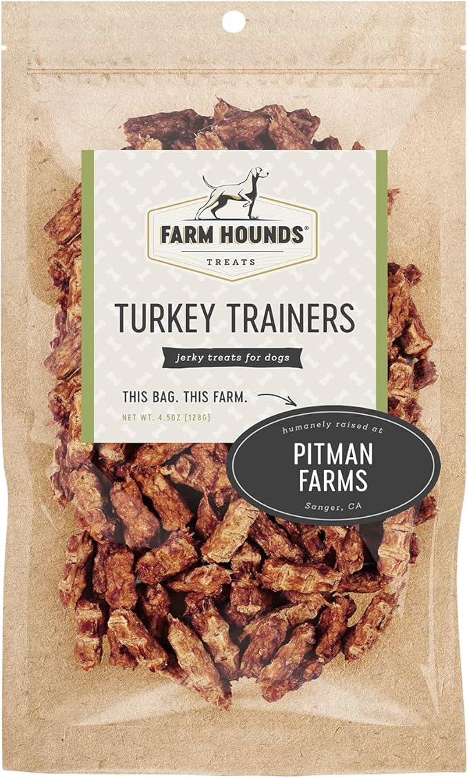 Farm Hounds - Turkey Trainers - Premium Natural Jerky for Dogs - 100% Humanely Raised Turkey - Easy-Break - Great for Training & Treats - No Added Fillers - Made in USA - 4.5 oz - 1 Pack