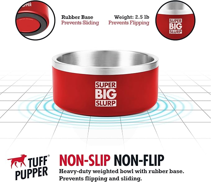 Tuff Pupper 100 oz Heavy Duty Insulated Stainless Steel Dog Bowl for Large Dogs, Non-Slip Base, Dishwasher Safe