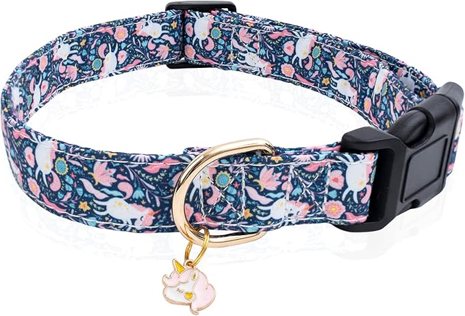 Faygarsle Cotton Designer Dogs Collar Cute Unicorn Dog Collars for Girl Female Small Medium Large Dogs with Unicorn Charms L