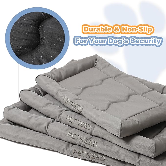 4-Season Water-Resistant Dog Beds for Metal Crates, Indoor & Outdoor Use for Dogs up to 100 lbs, Durable Oxford 900D Fabric, Plush Pillow & Supportive Foam, Washable (45 inches, Grey)