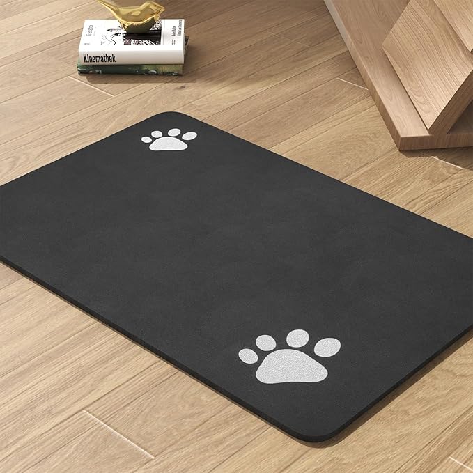 Pet Feeding Mat-Absorbent Dog Mat for Food and Water Bowl-No Stains Quick Dry Water Dispenser Mat-Dog Accessories Pet Supplies-Bowl for Messy Drinkers（Black,23"x34"