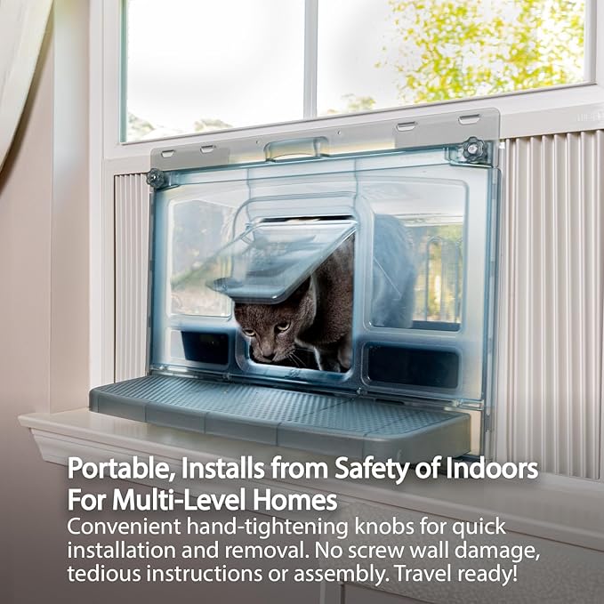 VistaBella Window Catio Perch & Litter Box – Fits 26-32" Vertical Windows, Luxury Indoor Cat Window Box, All-Weather Comfort, Natural Odor Removal, Portable Easy Clean, 2-Year Protection, Made in USA
