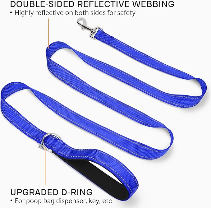 Joytale Dog Leash Heavy Duty for Small Medium Dogs, 6 FT Reflective Nylon Pet Walking Lead with Soft Padded Handle, Durable & Tangle Free for Training, Running & Safety Control, Navy Blue