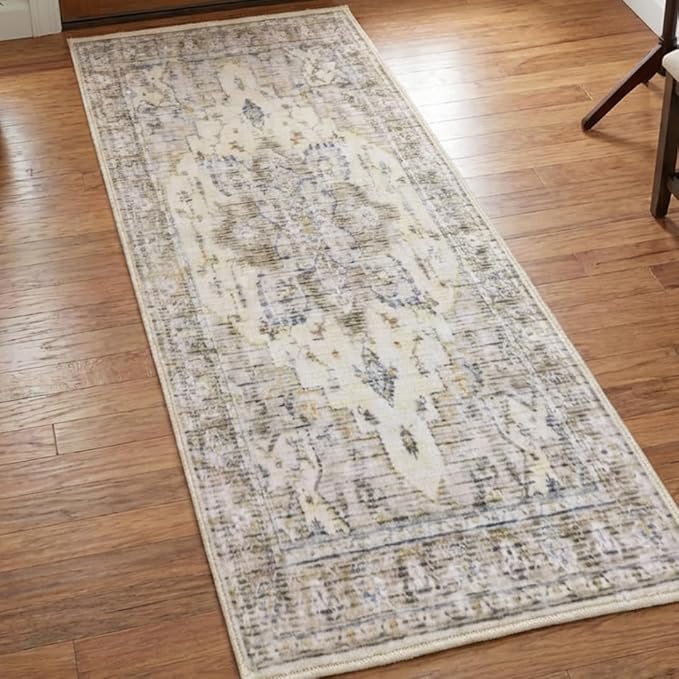 Muddy Mat짰 Tuscany 3ft x 7ft Washable Area Rugs for Living Room, Bedroom & Dining Room ??Modern Soft Low Pile Non Slip Carpet ??Pet Friendly Waterproof Foldable Rugs for Home