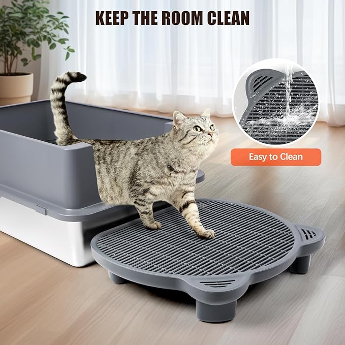 Adjustable Cat Ramp Litter Box Step Double Layer with Filter Function, Elevated Litter Box Ramp for Senior Cats Easy Cleaning Cat Litter Tray for Floor Indoor (Dark Grey)