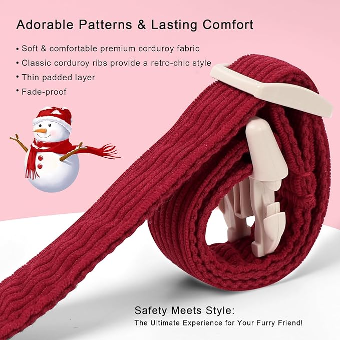 Cute Corduroy Dog Collar - Burgundy Adjustable Dog Collars for Large Dogs 50-80lbs, Fade-Proof with Secure Snap & Little Charm, Christmas Birthday Gift, L