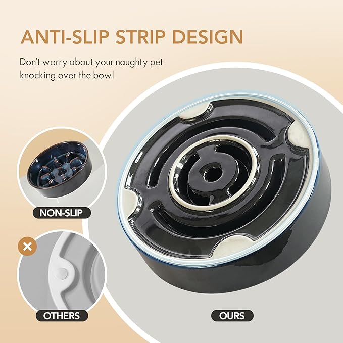 Ceramic 1.2 Cup Dog Bowl Slow Feeder, 7.3 inch Slow Pet Food Dish for Medium and Small Dog, Stop Bloat, Preventing Choking(Single Bowl, Starry Sky)