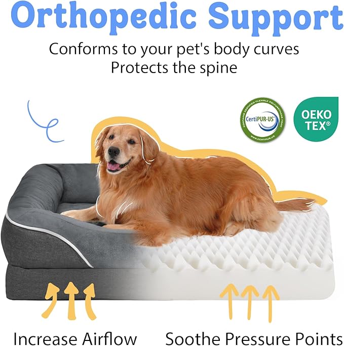 Large Orthopedic Dog Bed Washable - XL Dog Couch Sofa - Four Sides Dogs Beds Waterproof Non-Slip for Large Sized Dogs