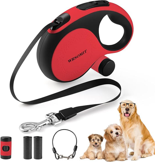 Retractable Dog Leash with Chew Proof Cable, 26Ft Heavy Duty Dog Leash for Medium Large Dogs up to 110lbs, 360째 No Tangle, One-Handed Brake (Red)