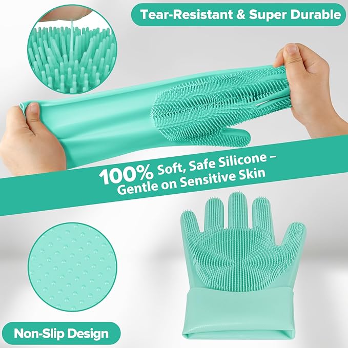 6PCS Pet Grooming Kit for Dogs,Cats and Horses | Dog Washing Gloves | Dog Bath Brush | Dog Bath Gloves | Dog Shampoo Brush | Pet Grooming Gloves | Dog Bath Supplies (Green)