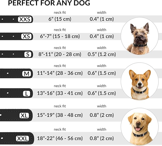 CollarDirect Rolled Leather Dog Collar, Soft Padded Round Puppy Collar, Handmade Genuine Leather Collar Dog Small Large Cat Collars 13 Colors (6-7 Inch, Black Textured)