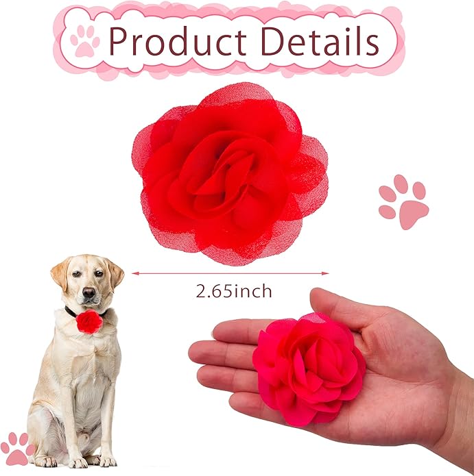 PET SHOW Valentines Small Dogs Flower Charms Slide Collar Accessories for Medium Large Dogs Cat Puppies Rabbit Pigs Collars Bows Grooming Supplies