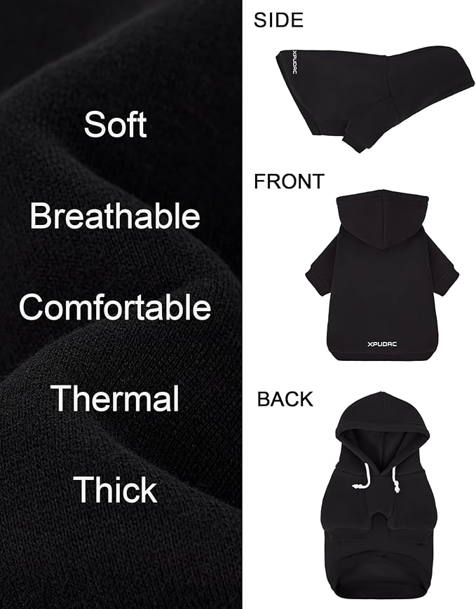 XPUDAC Matching Hoodie for Dogs and Humans Fleece Sweatshirt Soft Warm Pet Hoodie Sweater for Large Small Medium Dog and Owner Matching Clothes Cold Weather, Black, Small