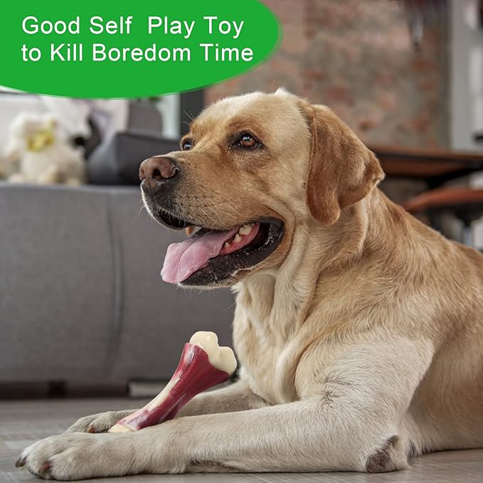 Dog Chew Toys for Aggressive Chewers - Bacon Flavor Indestructible Nylon Dog Bone Toys Tough Teething & Calming Interactive Toys for Large Medium Breeds(10lbs-70lbs) Birthday Gift Christmas