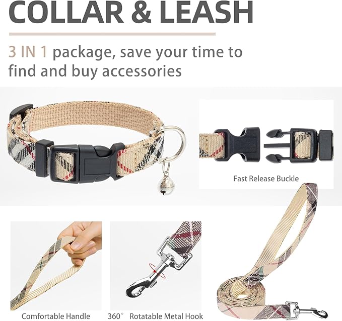 PUPTECK Adjustable Pet Harness Collar &Leash Set Step in for Small Dogs Puppy &Cats Outdoor Training &Running, Soft Mesh Padded Reflective Vest Harness,M: Chest girth: 16-18in Collar: 11.8-15.7in