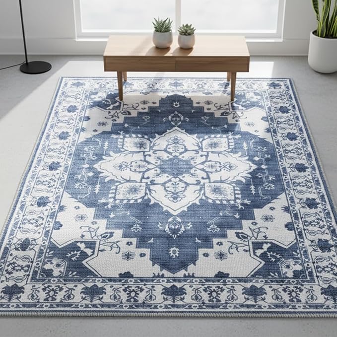 Muddy Mat짰 Navybell 2ft x 7ft Washable Area Rugs for Living Room, Bedroom & Dining Room ??Modern Soft Low Pile Non Slip Carpet ??Pet Friendly Waterproof Foldable Rugs for Home