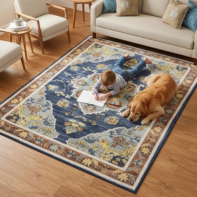 Muddy Mat짰 Mosaic 3ft x 5ft Washable Area Rugs for Living Room, Bedroom & Dining Room ??Modern Soft Low Pile Non Slip Carpet ??Pet Friendly Waterproof Foldable Rugs for Home