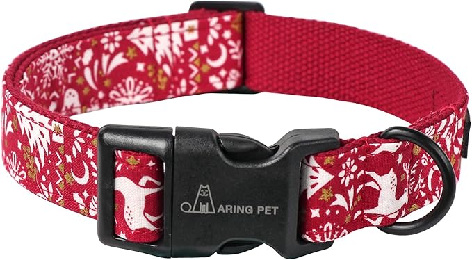 ARING PET Christmas Dog Collar, Cute Red Reindeer Cotton Lightweight Xmas Pet Collars for Puppy Small Medium Large Dogs-S