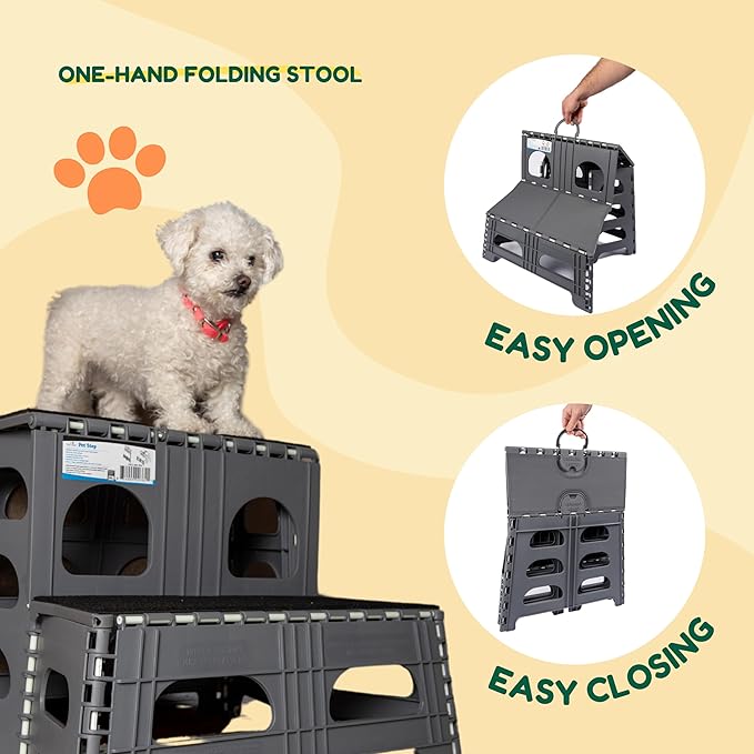 Bee Neat 2 Step Folding Dog Stairs & Ramp for Your Pet - Indoor Outdoor Foldable Pet Stairs for High Bed, Car, SUV – Collapsible Step Stool Ladder Supports 300lbs – New Carpeted Design