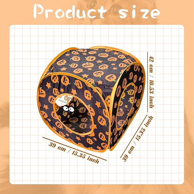 Andiker Cat Tent, 3 Holes Safe and Strong Cute Cats Tunnel Collapsible Easy to Carry Cat House for Indoor Cats Kittens Hiding Playing Training Sleeping (Square Yellow)