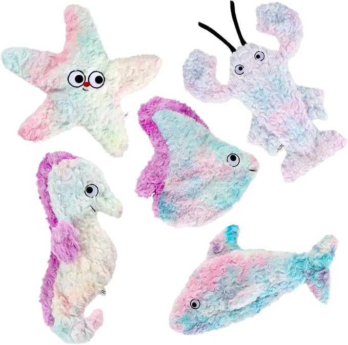 Dog Toys Pack, Durable Unstuffed Animal Dog Chew Toy, Large Soft Plush Dogs Toys Set, Dog Squeaky Toy for Small, Middle, Large Breed(5-Pack, Ocean Animals)