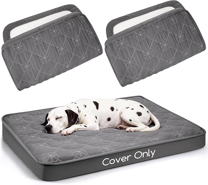 Dog Bed Cover Replacement Washable 2 Pack, Waterproof Dog Bed Sheets,Ultra Soft Pet Pillow Cover Quilted,Removable Pet Bed Liner - 36x27 Inches,Grey