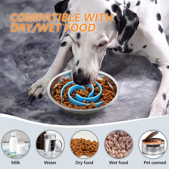 Slow Feeder Dog Bowls Insert, Animire Soft Silicone Slow Eating Dog Food Bowl for Small, Medium and Large Dogs, Compatible with Regular and Elevated Bowls