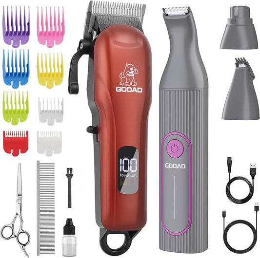 Dog Clippers for Grooming,Dog Grooming Kit for Heavy Thick Hair&Coats/Low Noise Rechargeable Cordless Pet Shaver with Paw Trimmer Nail Grinder/Pet Hair Trimmer for Small & Large Cats