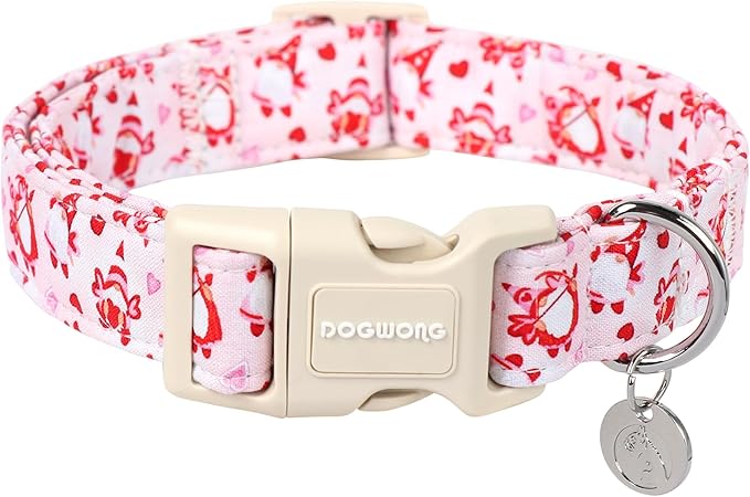 DOGWONG Valentine's Dog Collar, Adjustable Durable Pink Heart Collar for Small Medium Dogs