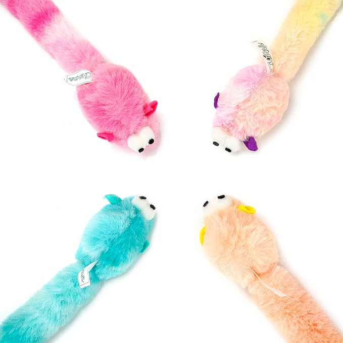 CHIWAVA 4 Packs 15 Inch Long Soft Plush Cat Toys Mice with Bell Rustle Sound Small Mouse Activity Interactive Toy