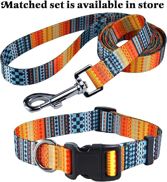Dog Collar with Bohemia Floral Tribal Geometric Patterns - Soft Ethnic Style Collar Adjustable for Small Medium Large Dogs (Bohemian Orange,XS)
