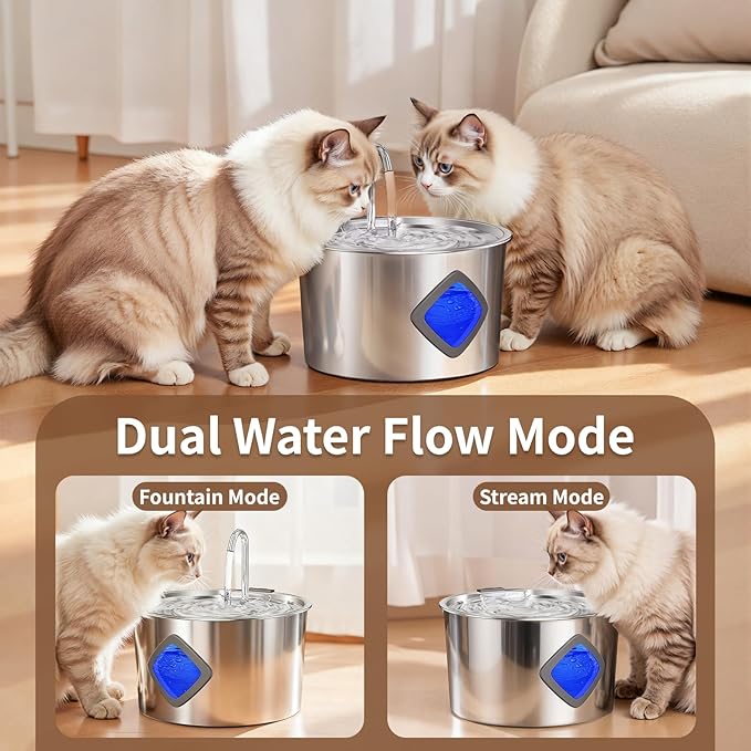 Cat Water Fountain Stainless Steel: 108oz/3.2L Automatic Pet Water Fountain for Cats Indoor- Quiet Cat Water Bowl Dispenser- Drinking Fountain for Small Dogs & Kitties-4 Filters + 4 Sponges