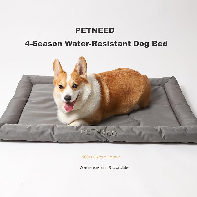 4-Season Water-Resistant Dog Beds for Metal Crates, Indoor & Outdoor Use for Dogs up to 80 lbs, Durable Oxford 900D Fabric, Plush Pillow & Supportive Foam, Washable (40 inches, Grey)