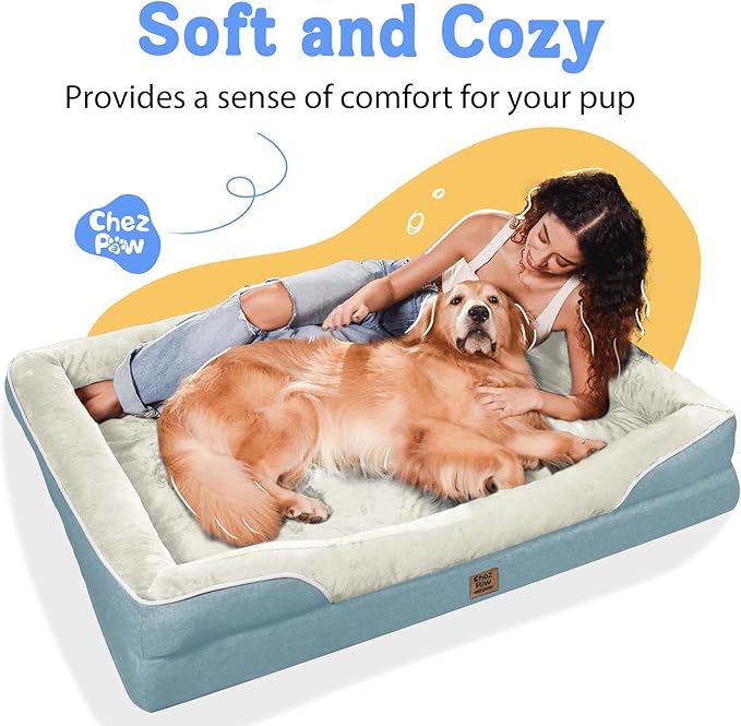 Washable Orthopedic Large Dog Bed - Removable Orthopedic Foam Dog Beds with Bolsters Waterproof Large Dogs Bed and Non-Slip Bottom Extra Large Dogs Beds Sofa