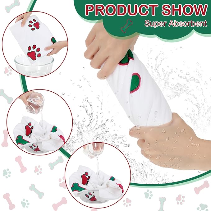 Chumia 8 Pcs Dog Towels for Drying Dogs Cats Pet Towels Bulk Puppy Microfiber Quick Drying Paw Bath Bathing Supplies Absorbent for Medium Pets (Red Green,40 x 24 Inch)