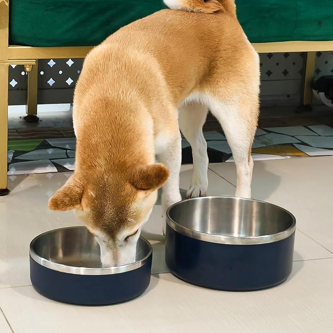LIANLAI Stainless Steel Dog Bowls, Rust-Resistant Pet Bowls, Non Slip Dog Water Bowl, Versatile Feeding Bowls (Blue，64 oz)