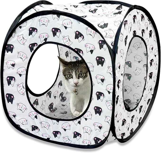 Andiker Cat Tent, 3 Holes Safe and Strong Cute Cats Tunnel Collapsible Easy to Carry Cat House for Indoor Cats Kittens Hiding Playing Training Sleeping (Square Black)